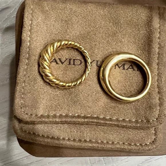 David Yurman Twisted and Smooth Gold Rings - Picture 1 of 8